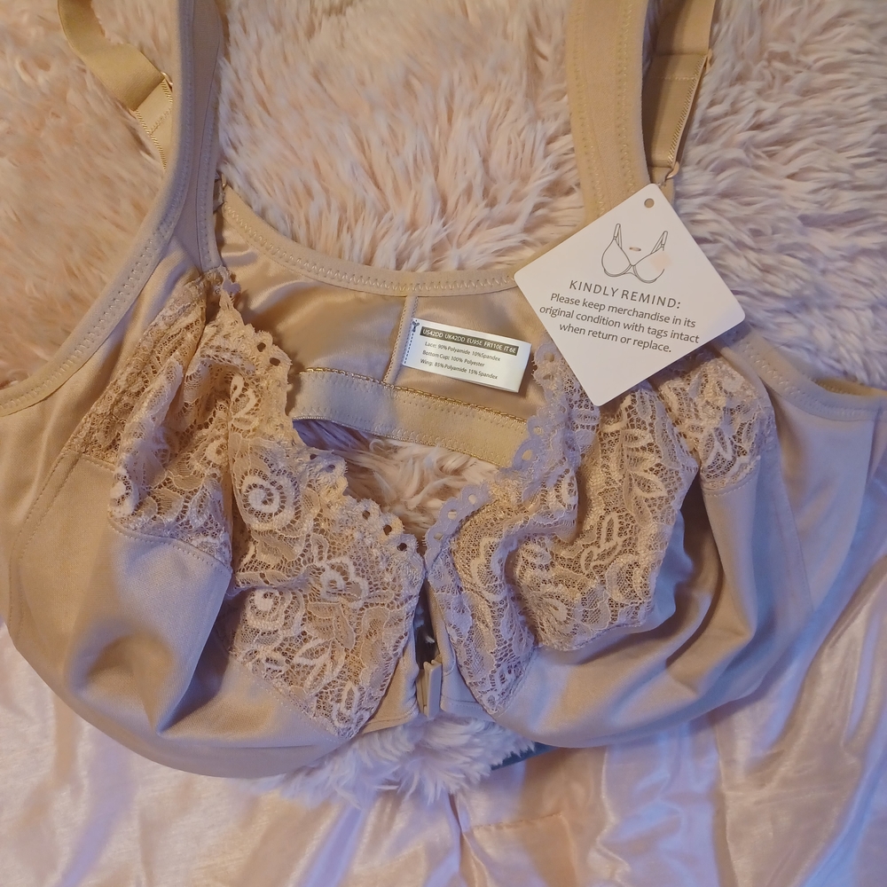 Beige Lace Detail Bra Front Clasp 42DD